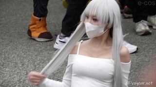 まさかのチク透け！あまりに重い巨乳！マイクロビキニ小さすぎ！黒ストハイレグ美尻！　コスイベ撮影28 jav jvip