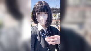 170cm長身女子が超ミニスカ制服で見せつけ公園お散歩 jav jvip