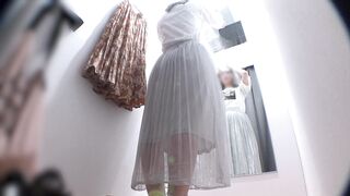 【TバックOLの試着室】 黒パンスト姿としずく型おっぱいがたまらない ! voyeur jp 4