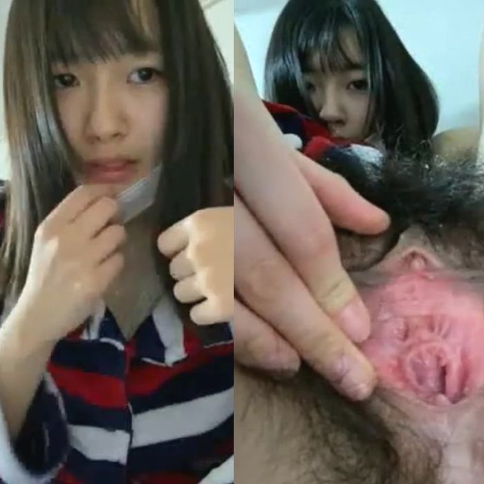 可愛い顔で未処理のあそこを広げてオナみせする素人ちゃん