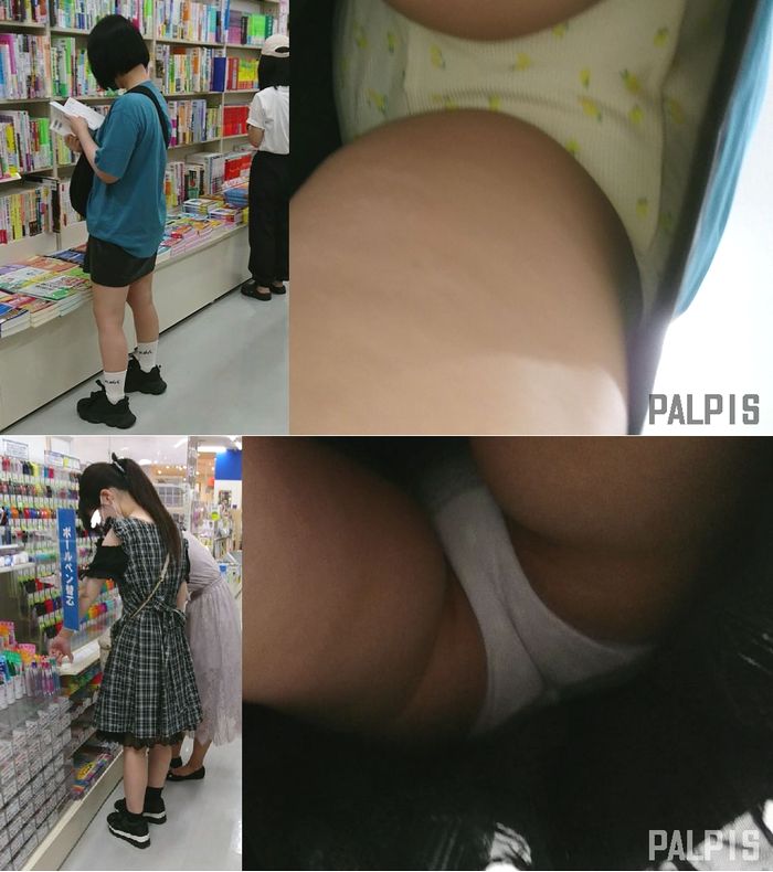 警戒してくる女の子の裏側でタイトの女の子をパシャリ